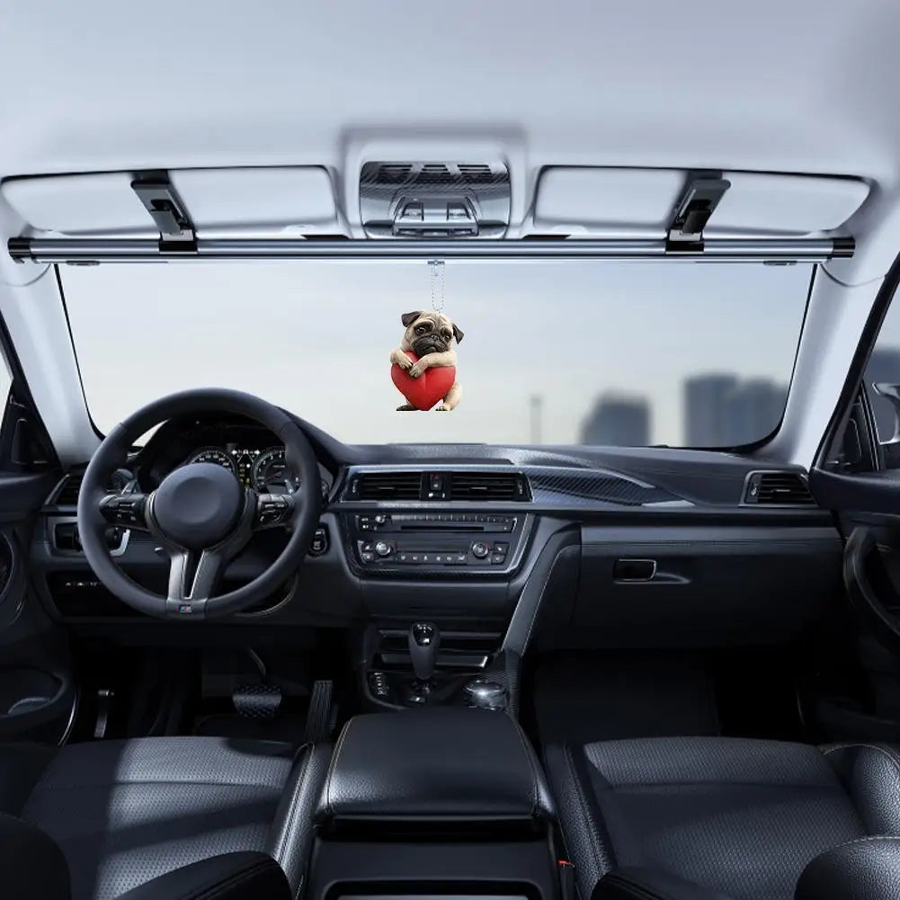 Adorable carlin en acrylique pour rétroviseur de voiture, accessoire 2D mignon, pendentif pour chiot, porte-clés, breloques pour sacs à dos de voiture