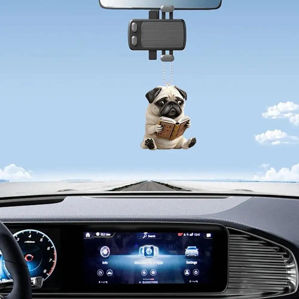 Adorable carlin en acrylique pour rétroviseur de voiture, accessoire 2D mignon, pendentif pour chiot, porte-clés, breloques pour sacs à dos de voiture
