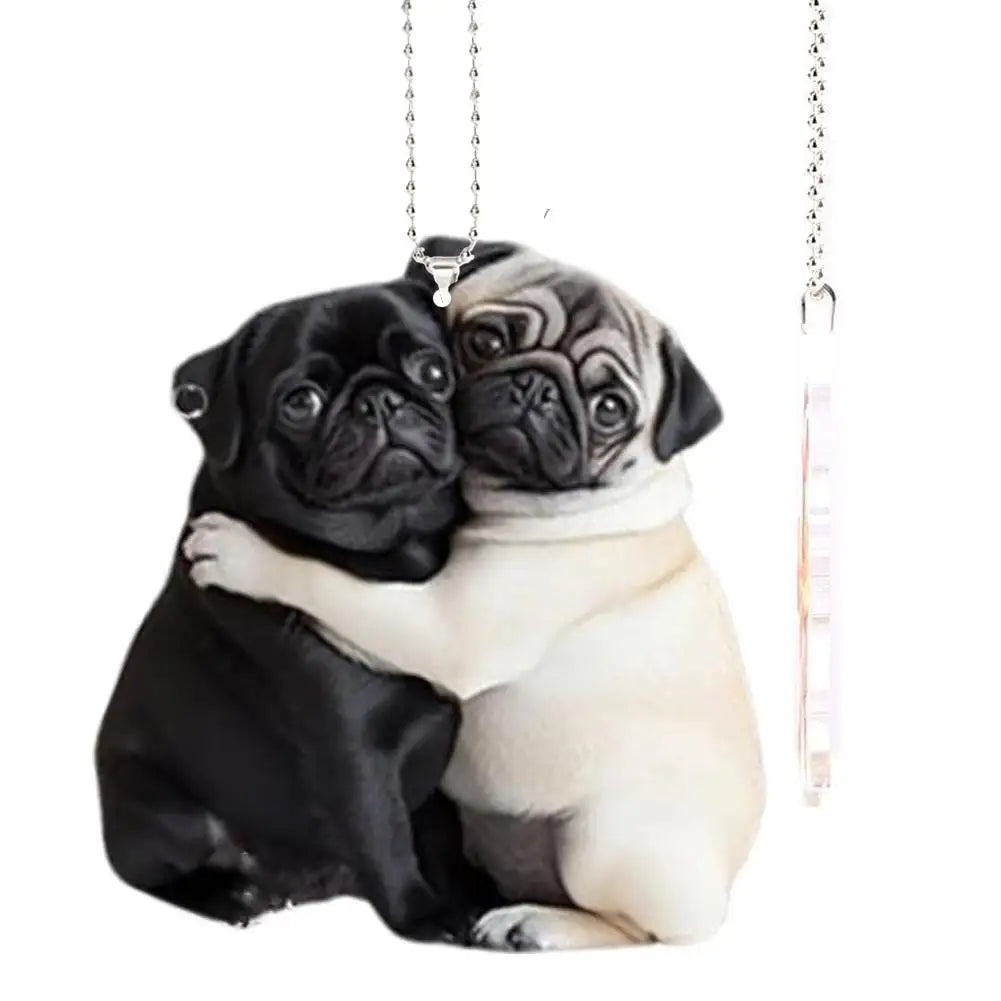 Adorable carlin en acrylique pour rétroviseur de voiture, accessoire 2D mignon, pendentif pour chiot, porte-clés, breloques pour sacs à dos de voiture