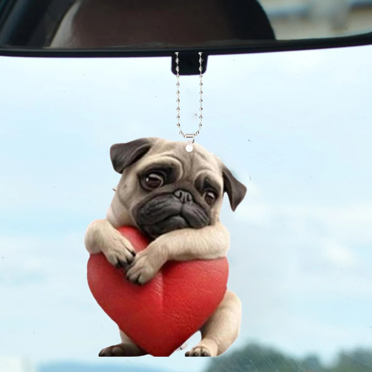 Adorable carlin en acrylique pour rétroviseur de voiture, accessoire 2D mignon, pendentif pour chiot, porte-clés, breloques pour sacs à dos de voiture