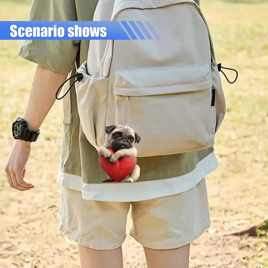 Adorable carlin en acrylique pour rétroviseur de voiture, accessoire 2D mignon, pendentif pour chiot, porte-clés, breloques pour sacs à dos de voiture