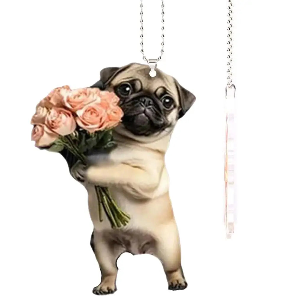 Adorable carlin en acrylique pour rétroviseur de voiture, accessoire 2D mignon, pendentif pour chiot, porte-clés, breloques pour sacs à dos de voiture