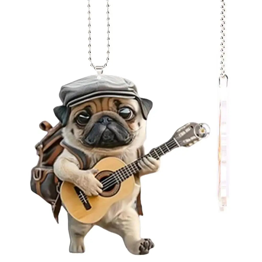 Adorable carlin en acrylique pour rétroviseur de voiture, accessoire 2D mignon, pendentif pour chiot, porte-clés, breloques pour sacs à dos de voiture