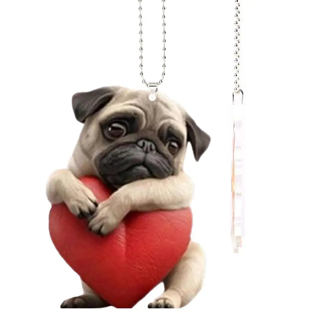 Adorable carlin en acrylique pour rétroviseur de voiture, accessoire 2D mignon, pendentif pour chiot, porte-clés, breloques pour sacs à dos de voiture