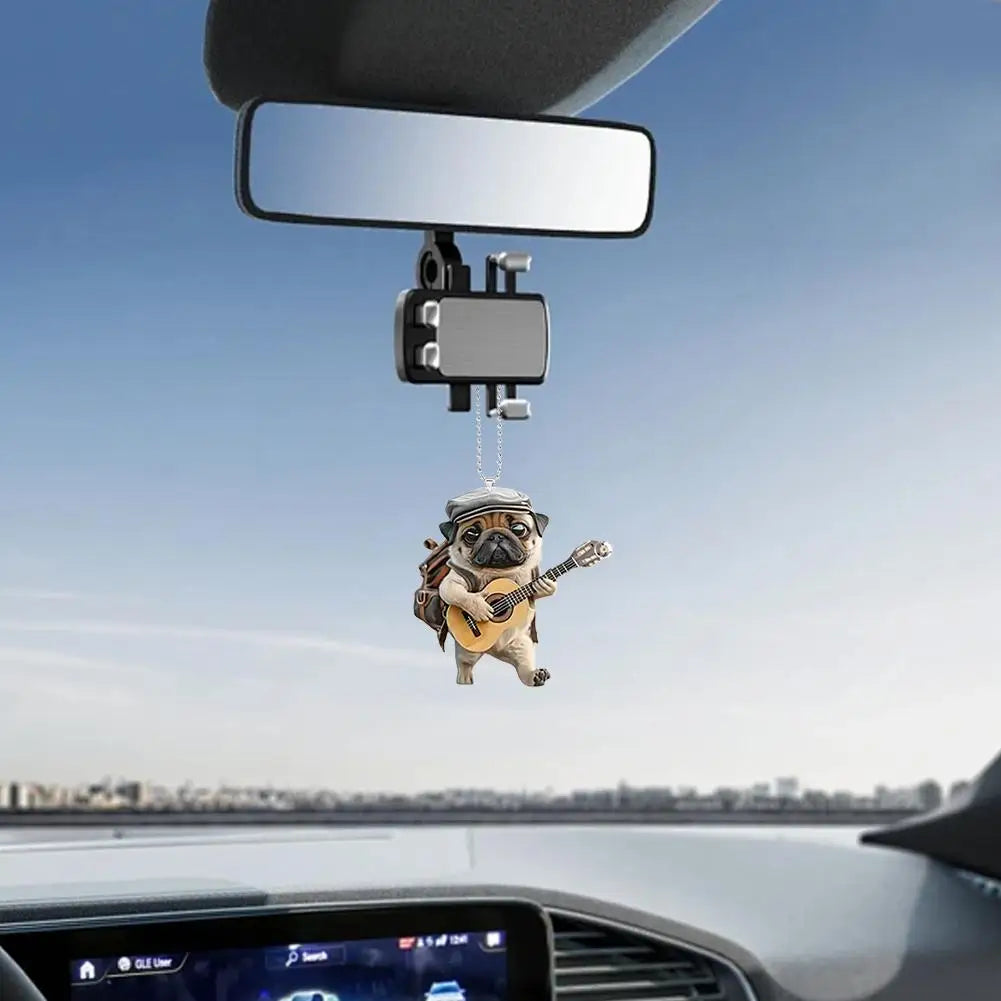 Adorable carlin en acrylique pour rétroviseur de voiture, accessoire 2D mignon, pendentif pour chiot, porte-clés, breloques pour sacs à dos de voiture